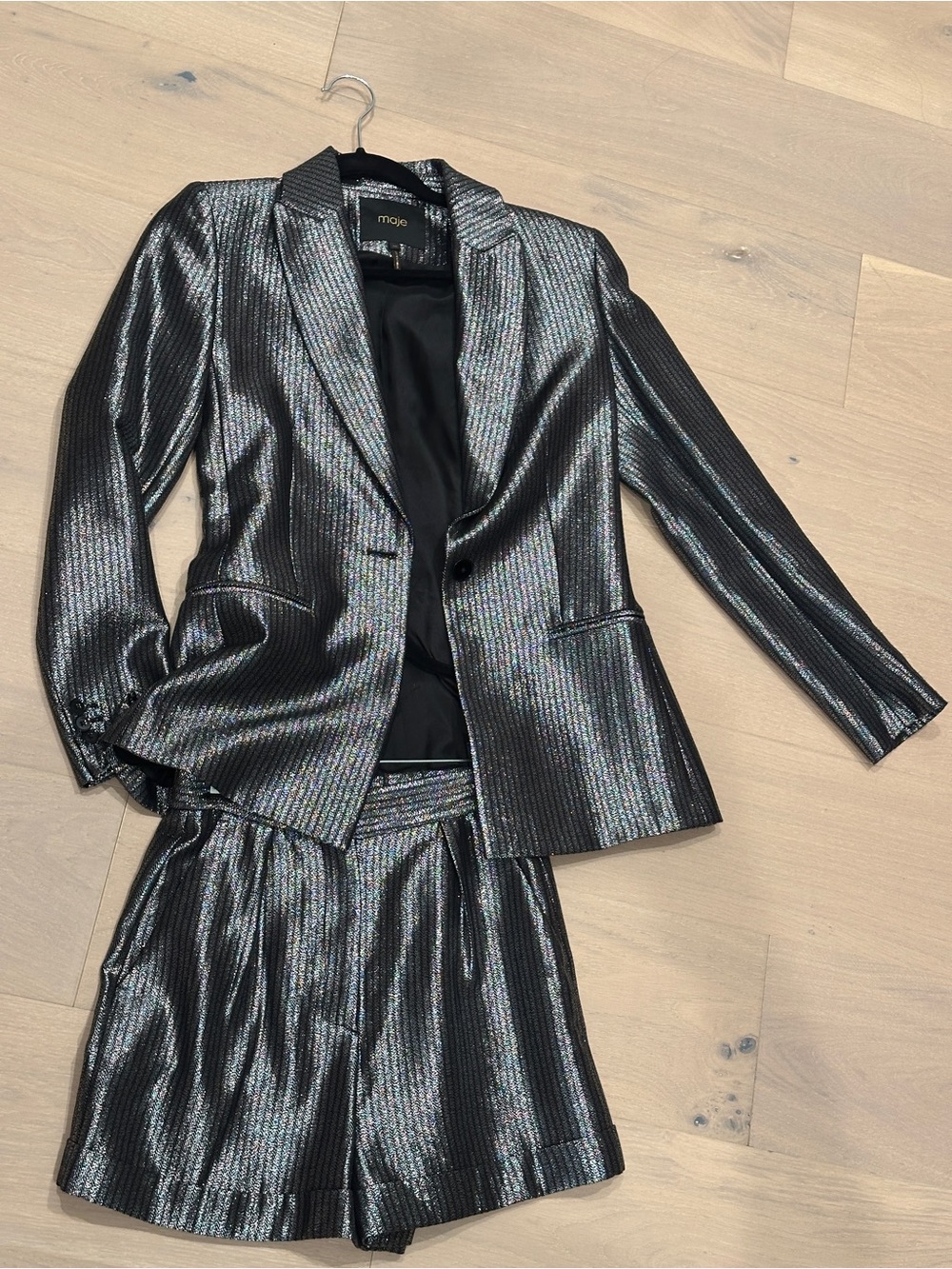 Maje Silver & Black Pinstriped Blazer with Matching Shorts